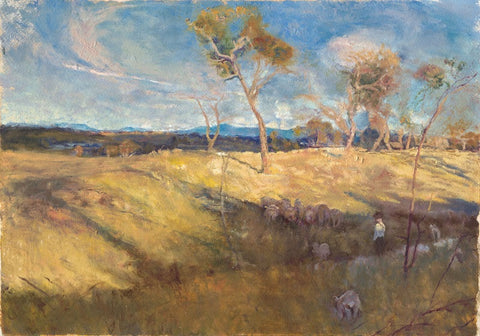אילת פולק | Ayelet Polak, Pasture, oil on paper, 25 by 40 cm