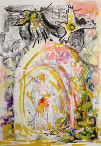 אורית בת צבי הרפז  |  Orit Bat Zvi Harpaz,mixed technique: monotype, pilot pen, colored ink, soluble oil pastel. 29 by 20 cm, including frame: 49 by 39 cm
