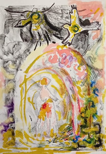 אורית בת צבי הרפז  |  Orit Bat Zvi Harpaz, Mixed technique: monotype, pilot pen, colored ink, soluble oil pastel. 29 by 20 cm, including frame: 49 by 39 cm