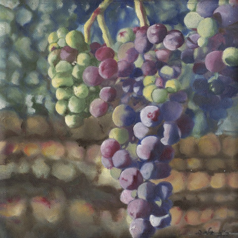 אילת פולק | Ayelet Polak, Cluster of grapes, oil on canvas, 20 by 20 cm