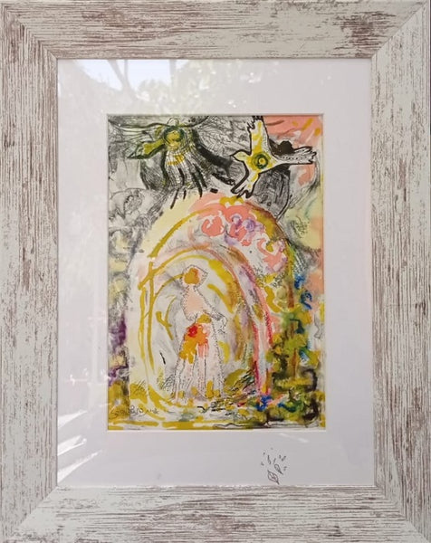 אורית בת צבי הרפז  |  Orit Bat Zvi Harpaz,mixed technique: monotype, pilot pen, colored ink, soluble oil pastel. 29 by 20 cm, including frame: 49 by 39 cm