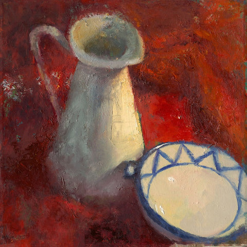 אילת פולק | Ayelet Polak, Bowl and Pot, oil on canvas, 30 by 30 cm